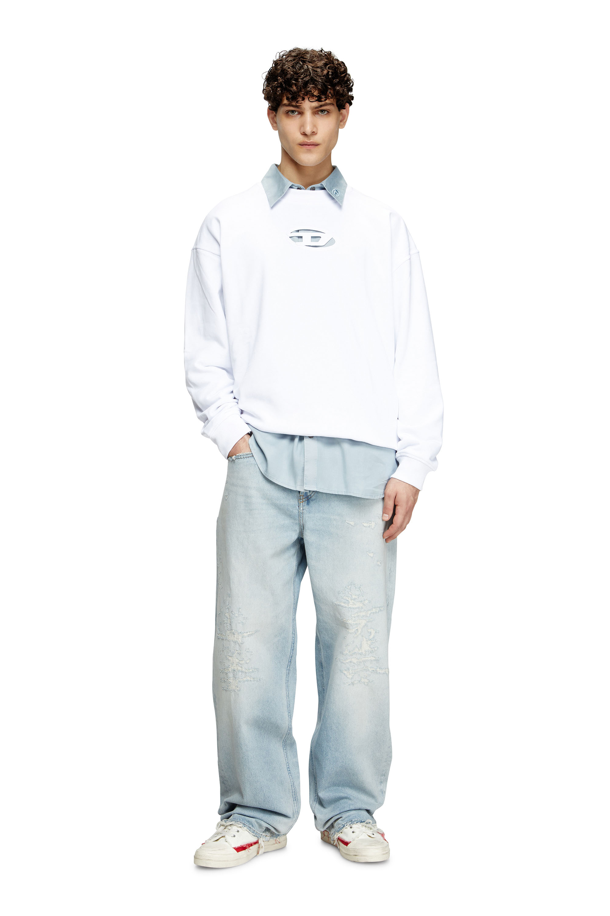 Diesel - S-BOXT-OD, Man's Sweatshirt with cut-out Oval D logo in White - 2